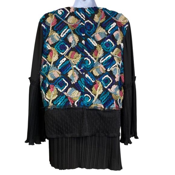 Bianco & Nero Womens Multicolor Embroidered Leaves Top Size 46/XL Artisanal Boho - Picture 14 of 14